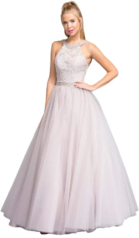 Women's Clothes Trevi Collection - Jeweled Lace Halter Prom Ballgown