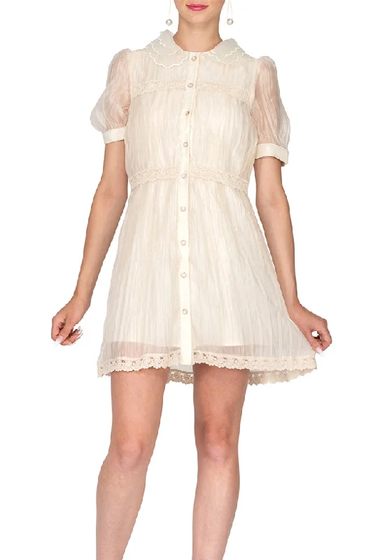 Women's Wardrobe Apparel Short Sleeve Button Down Tulle A-line Mini Dress