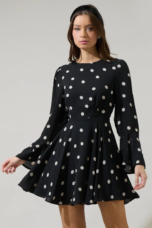 Women's Comfortable Lounge Outfit Kaline Polka Dot Yara Flare Mini Dress