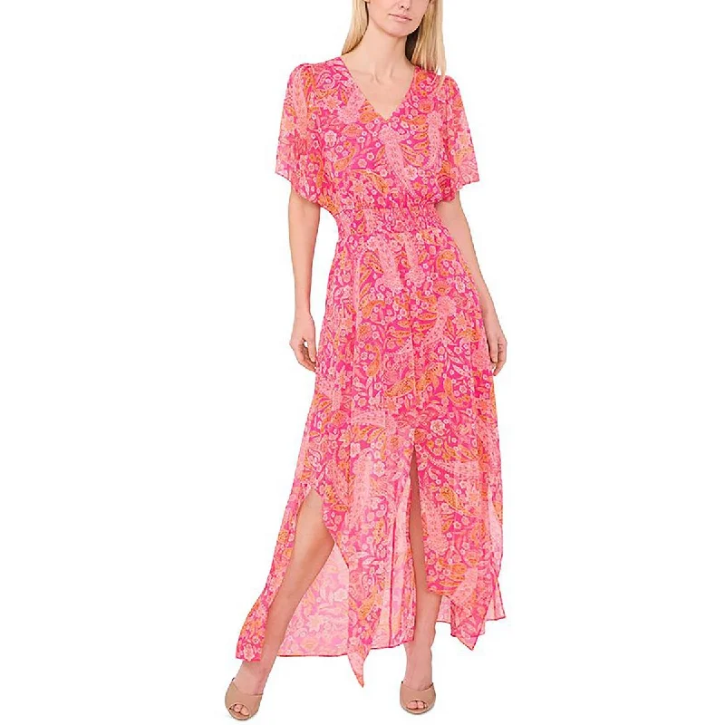 Women's Clothes For Work Womens Floral Print Flutter Sleeves Maxi Dress