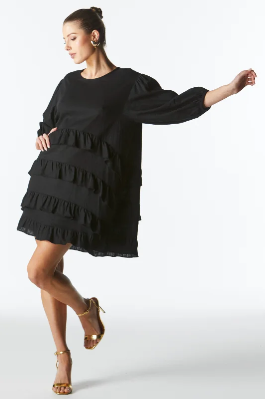 Women's Trendy Clothing Fate Midsummer Ruffle Long Sleeve Mini Dress Black