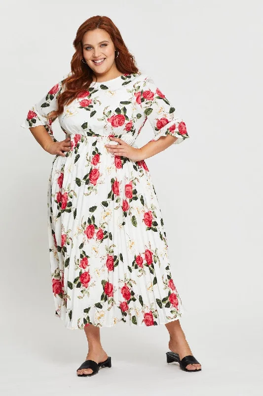 Affordable Women's Outfit Floral Print Maxi Dress Round Neck Short Sleeve