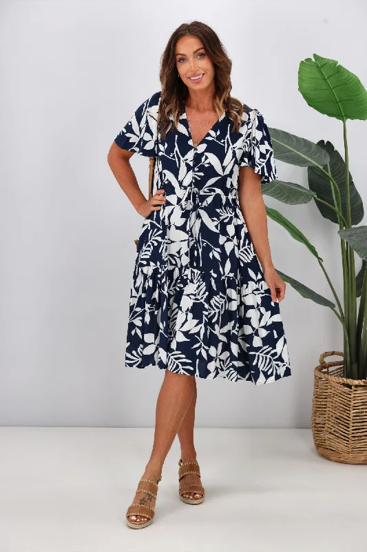 Elegant Clothing For Women Fria Issy Petal Print Mini Dress Navy