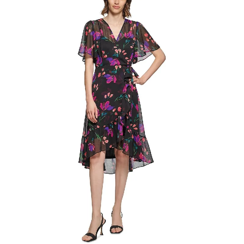 Women's Clothing For Special Occasions Calvin Klein Womens Floral Print Hi-Low Wrap Dress