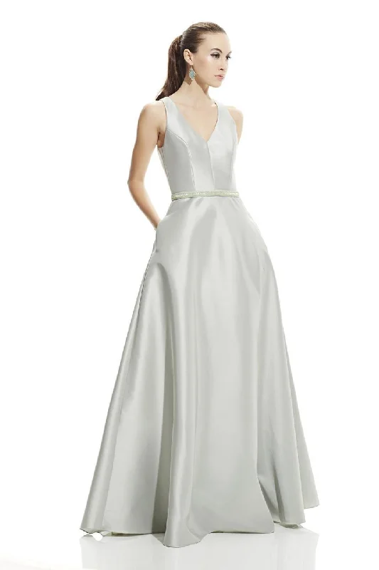 High-Fashion Women's Clothing Theia - 882822 Sleeveless V Neck A-Line Gown with Embellished Belt