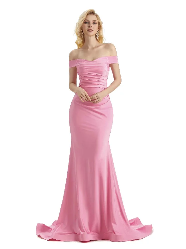 Chic Women's Attire Sexy Mermaid Off The Shoulder Stretchy Jersey Long Formal Wedding Guest Dress