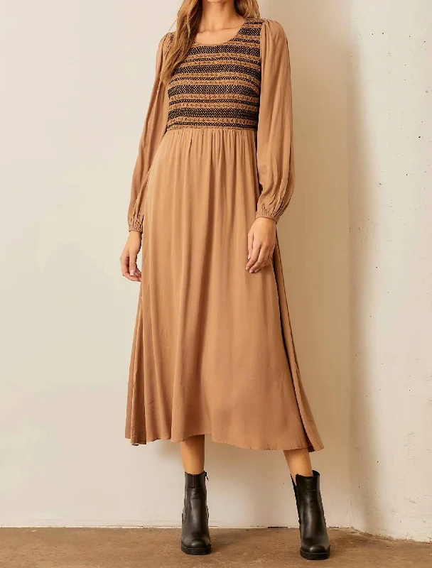 Affordable Women's Garments Floral Stripe Detail Sweater Dress In Mocha