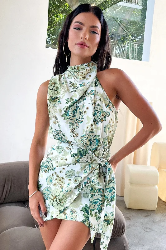 Women's Casual Outfit Santorini Mini Dress - Green Floral