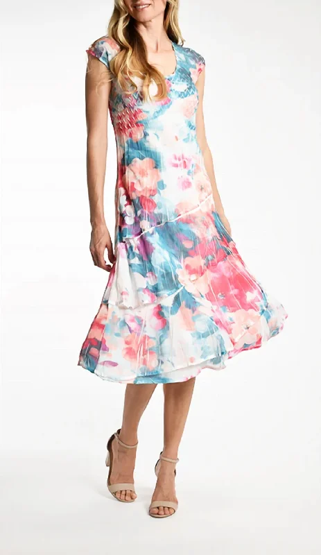 Women's Professional Apparel Vivid Petals Flute Dress In Multi Floral