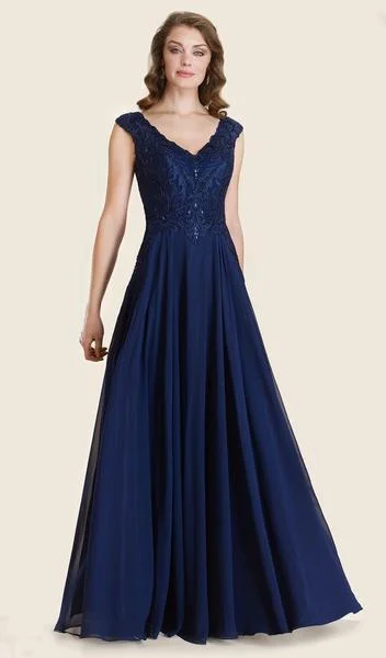 Timeless Women's Apparel Rina Di Montella - Embroidered Fitted A-Line Evening Gown RD2613 - 1 pc Navy In Size 10 Available