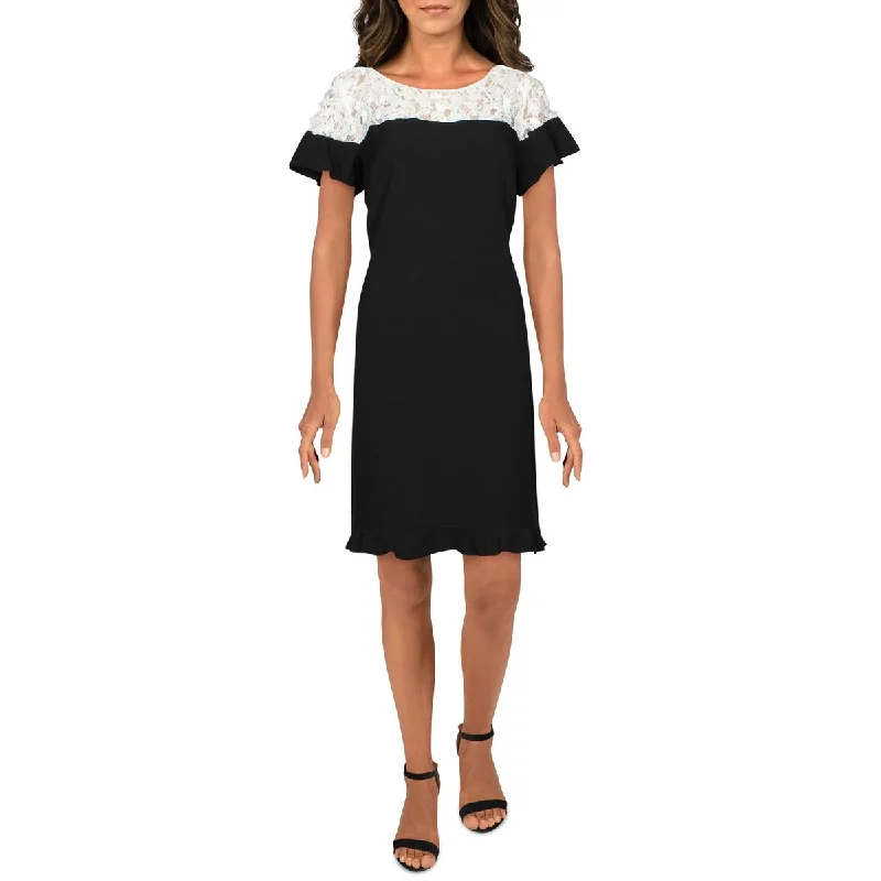 Women's Formal Event Attire Karl Lagerfeld Paris Womens Floral Lace Trim Cocktail Dress