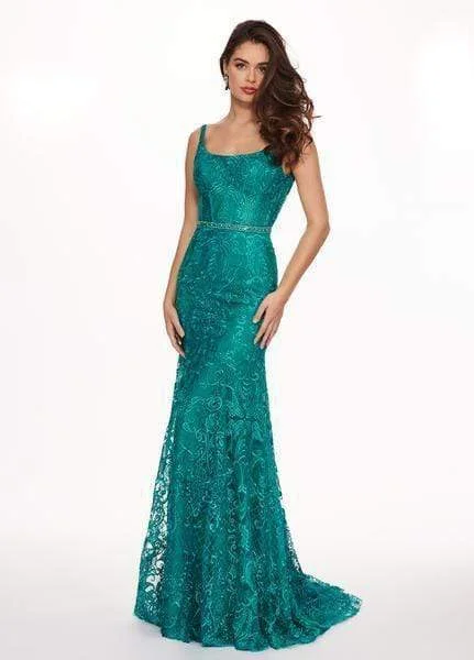 Women's Luxury Attire Rachel Allan - Embroidered Lace Scoop Neck Gown 6590 - 1 pc Deep Jade In Size 10 Available