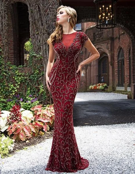 Women's Seasonal Wardrobe Clothing Primavera Couture - Bead Embellished Fitted Evening Gown 3190 - 1 pc Burgundy In Size 20 Available