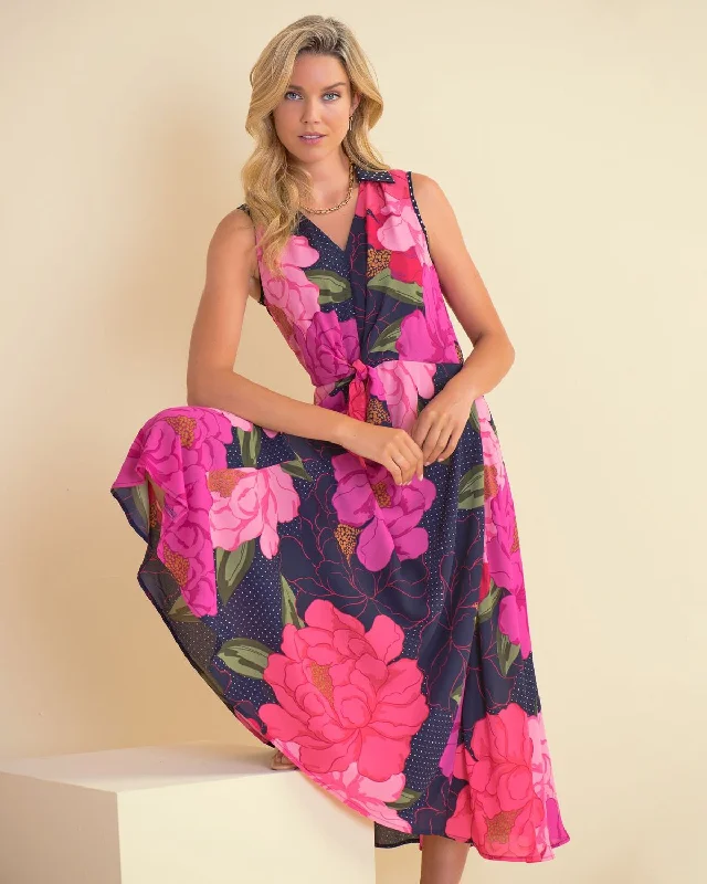 Sustainable Fashion Clothing For Women Joseph Ribkoff Floral and Polka Dot, Twist Front Dress