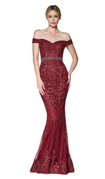 Women's Evening Attire Cinderella Divine - Off Shoulder Beaded Lace Appliqued Gown AM122 - 1 pc Silver In Size 4 and 1 Pc Burgundy in Size 4 Available