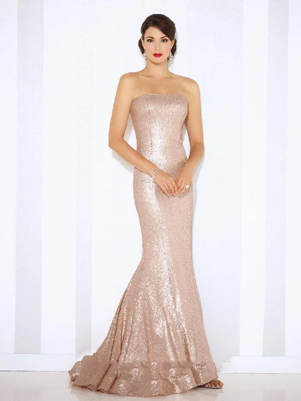 Affordable Women's Clothes Mon Cheri Sequined Trumpet Gown in Champagne 116674