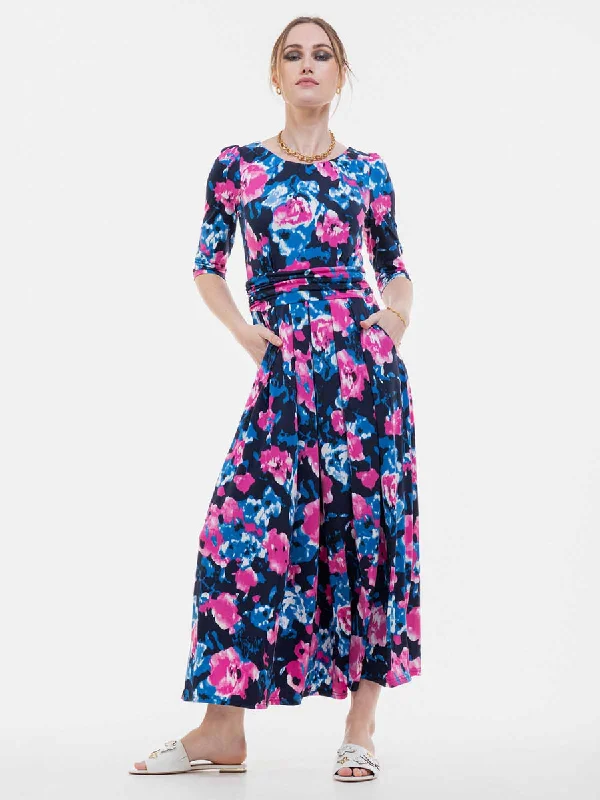 Women's Athletic Clothes Macara Wrap Maxi Dress | Abstract Floral (Navy)