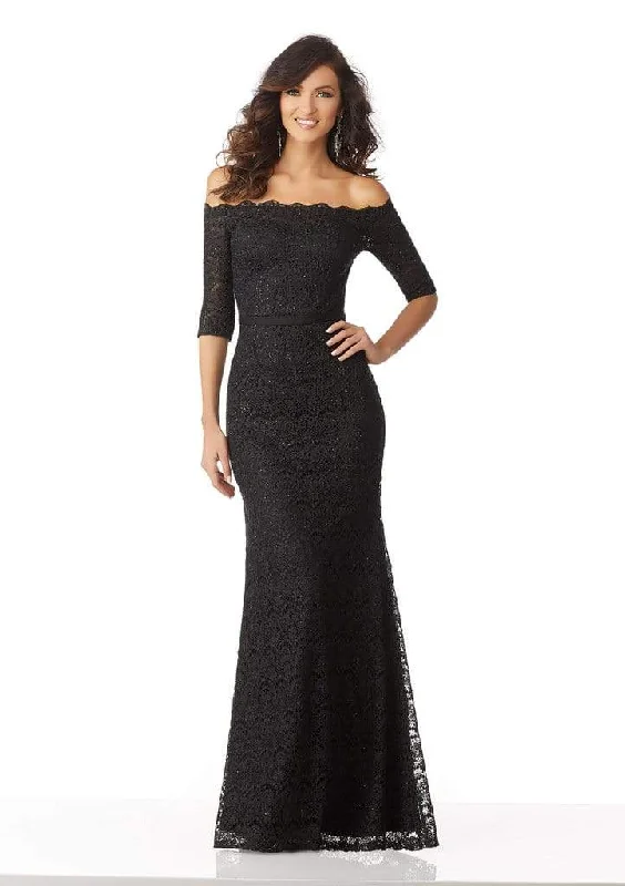 Women's Casual Outfit MGNY By Mori Lee - Lace Off-Shoulder Sheath Gown 71821SC - 1 pc Silver In Size 12 Available