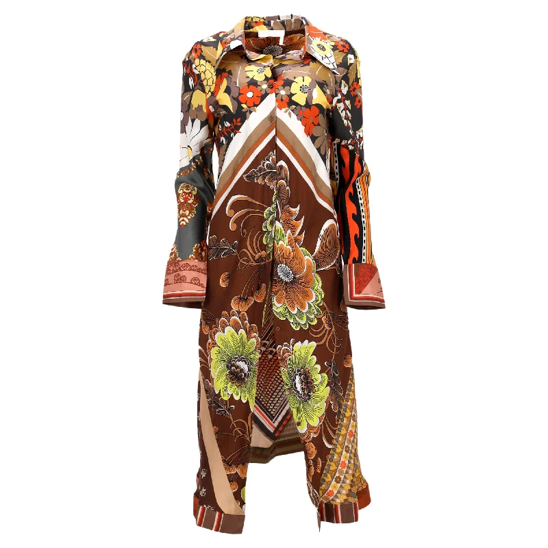 Women's Fashion-Forward Apparel Chloe Floral Printed Maxi Long Sleeve Shirt in Multicolor Silk