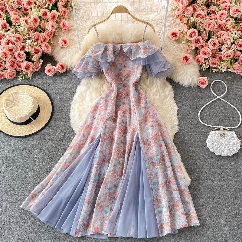 Women's Casual Wear Clothes Cute floral A line off shoulder dress fashion dress S04