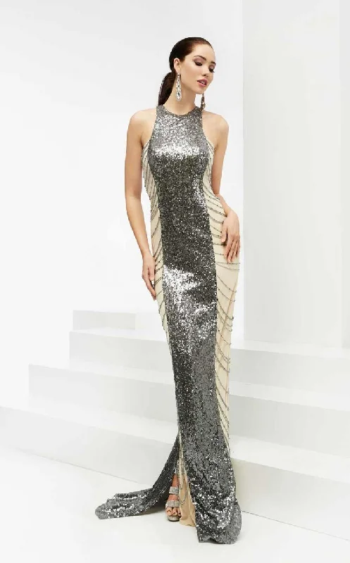 Women's Professional Outfit Jasz Couture - Halter Sequined Long Gown 5933