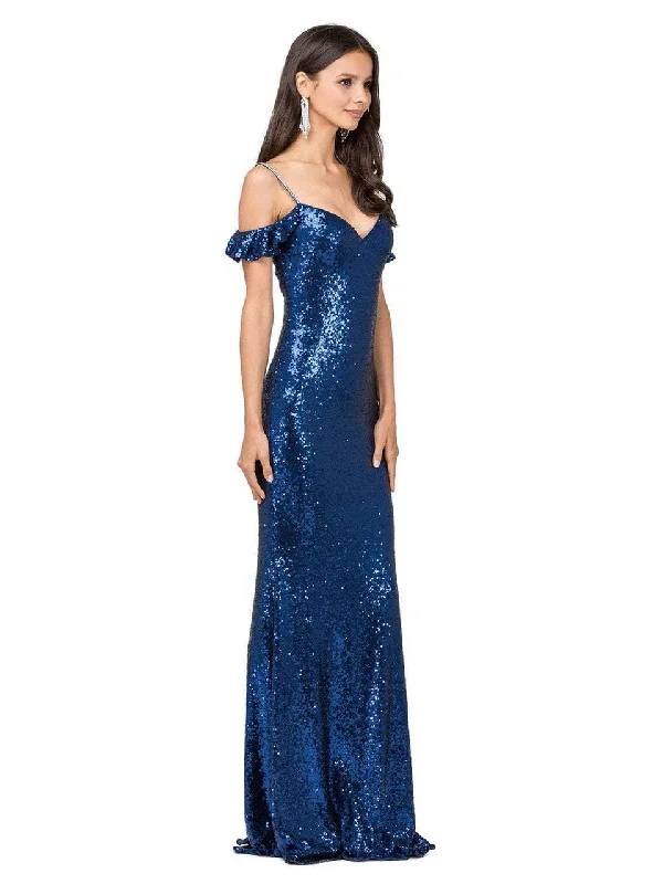 Women's Athletic Garments Dancing Queen Fitted Sequined Draped Straps Evening Gown - 1 pc Navy In Size M Available