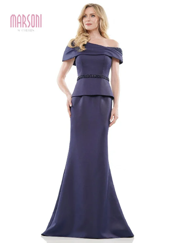 Women's Formal Apparel Marsoni MV1239 Long One Shoulder Fitted Formal Gown