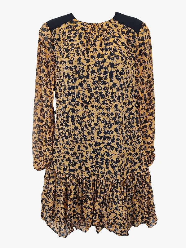 Luxury Women's Clothing Cue Sophisticated Mustard Floral Mini Dress Size 6