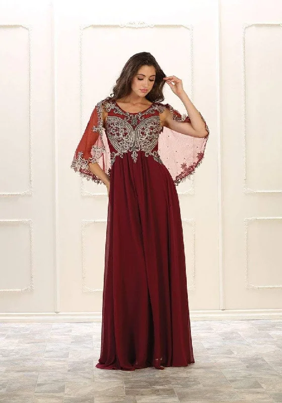 Timeless Women's Garments May Queen - Cape Sleeve Embellished A-line Gown RQ7514