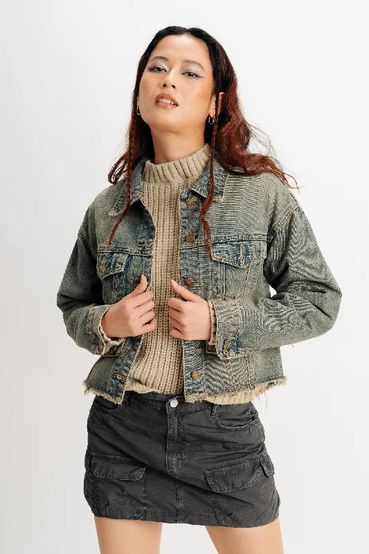 Women's Casual Wear Clothing Vintage Frayed Denim Jacket