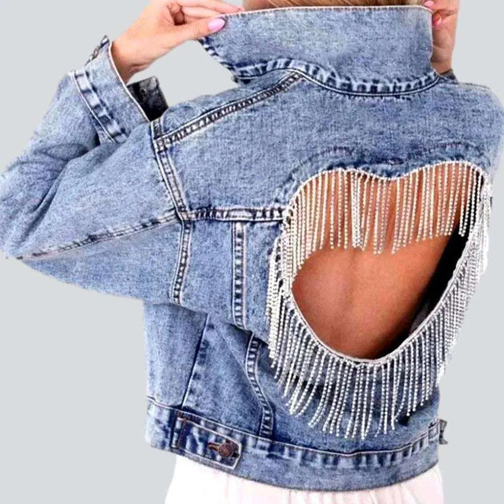 Women's Evening Outfit Embellished heart jean jacket for women