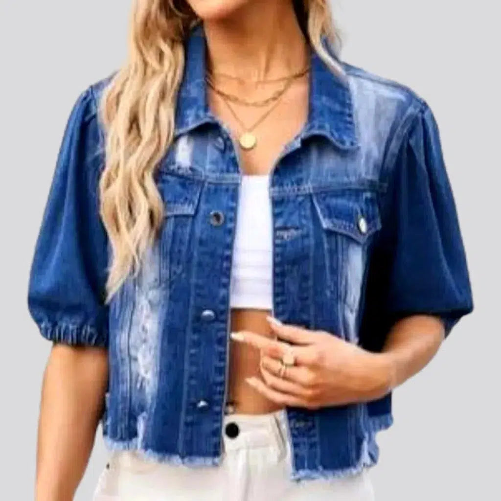 Women's Activewear Garments Half-rubber-sleeves women's denim jacket