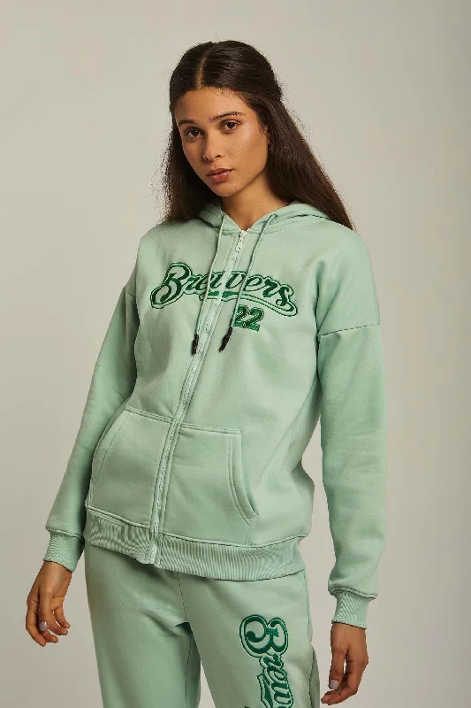 Women's Romantic Outfit Women Sweat Jacket Embroidered Mint Green