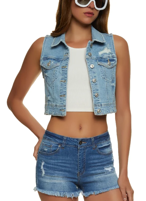 Women's Sports Apparel WAX Distressed Denim Cropped Vest