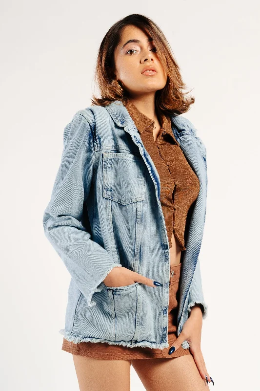 Women's Holiday Clothes Washed Out Denim Blazer