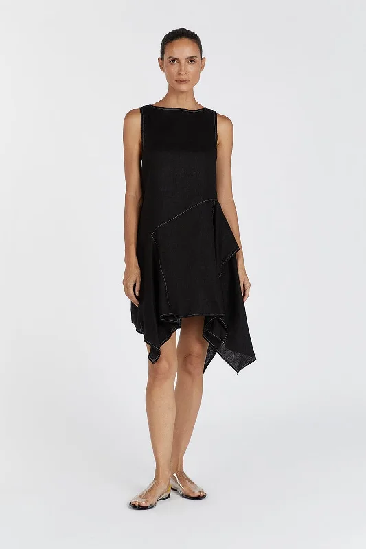 Women's Night-Out Outfit ELSIE BLACK LINEN MINI DRESS