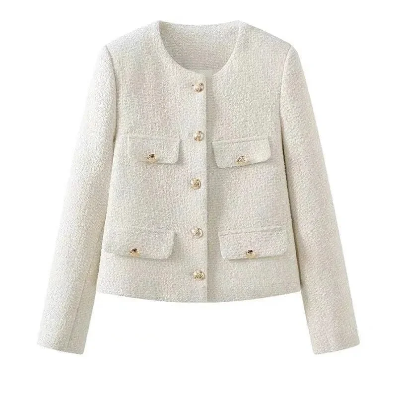 Women's Wedding Apparel Chic Multipocket Women's Tweed Jacket