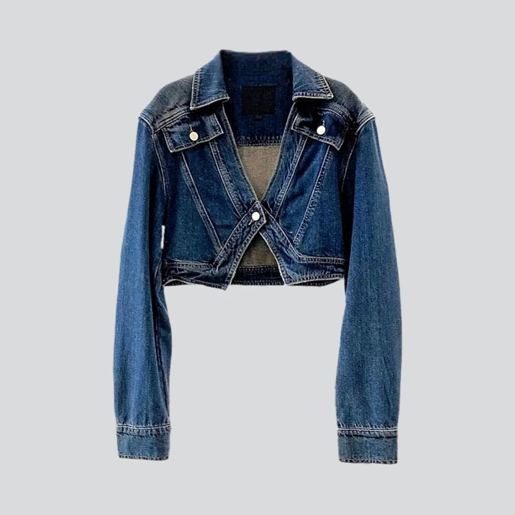 Women's Vintage-Inspired Outfit Vintage v-neck jean jacket
 for ladies