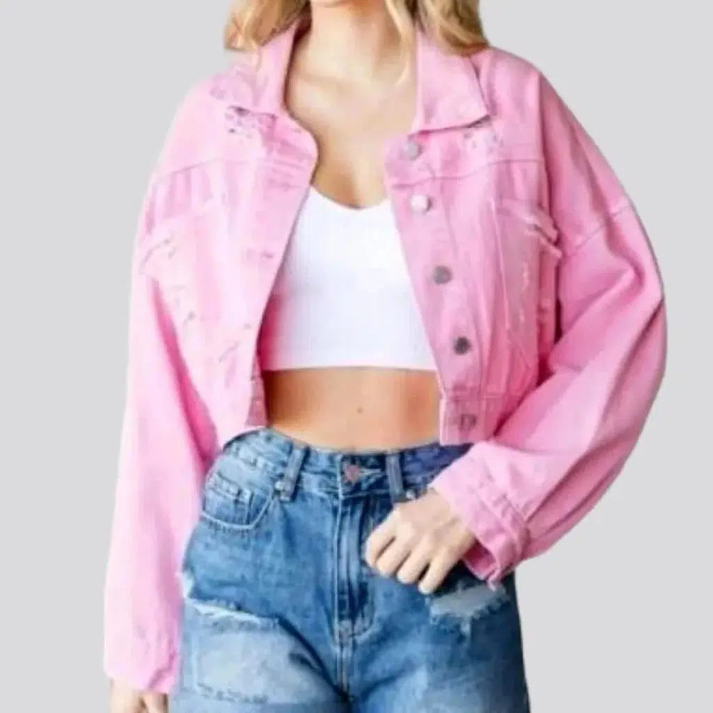 Women's Outerwear Clothing Pink boho women's jean jacket