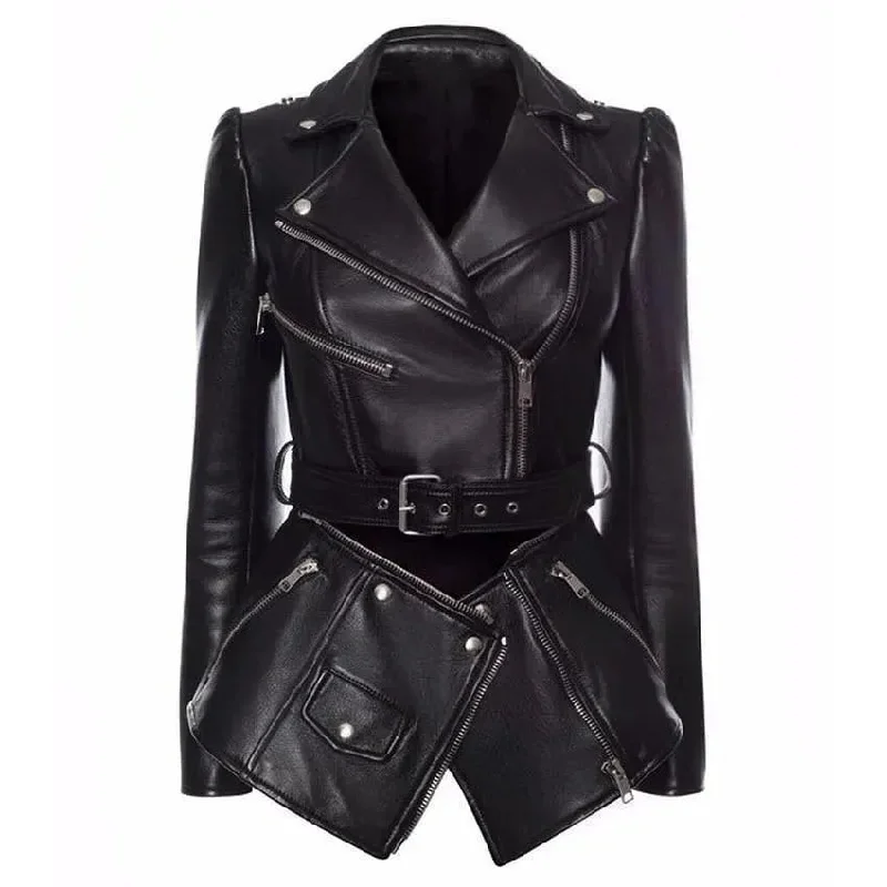 Women's Workout Clothing Women Jacket Faux Leather Jacket Lower Edge Detachable