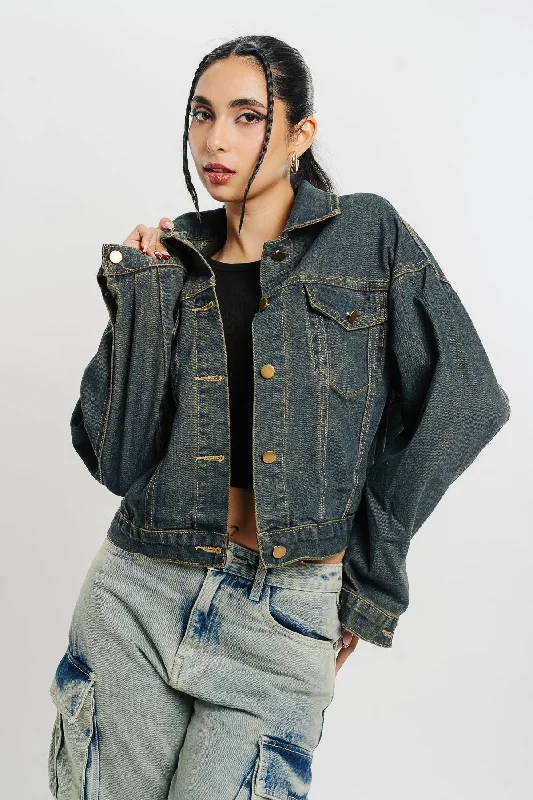 Women's Clothing Outfit Set Dark Blue Denim Jacket