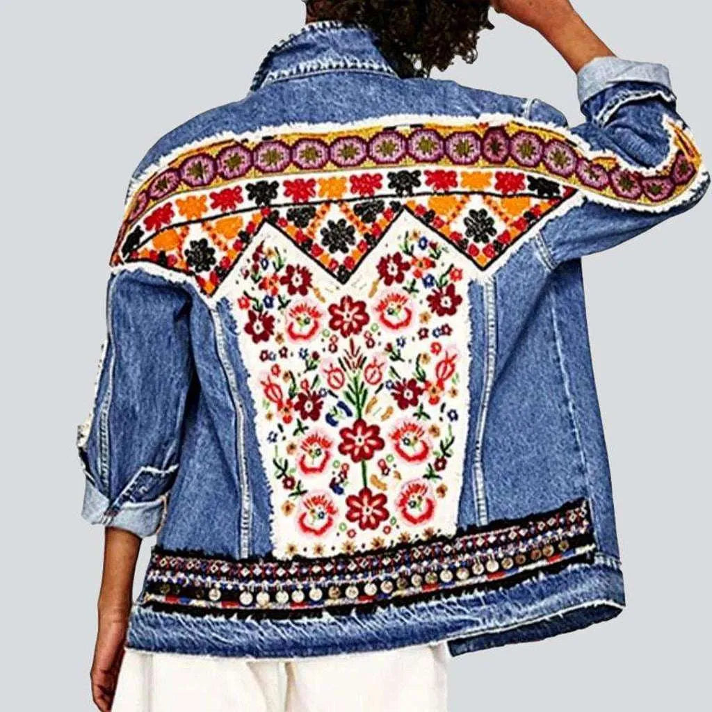 Women's Casual Attire Gypsy lady patchwork denim jacket