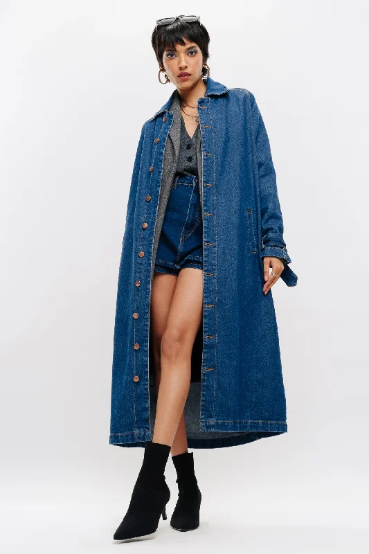 Women's Vintage Clothes Classic Denim Trench Coat