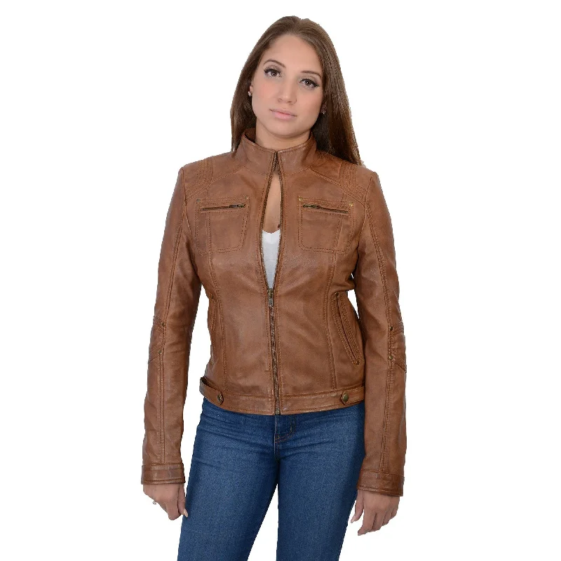 Women's Vacation Garments Milwaukee Leather SFL2800 Ladies Whiskey Stand Up Collar Racer Leather