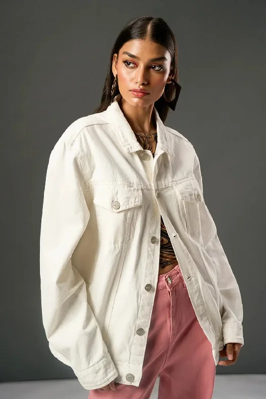 Women's Clothes Crystal White Women's Denim Trucker Jacket