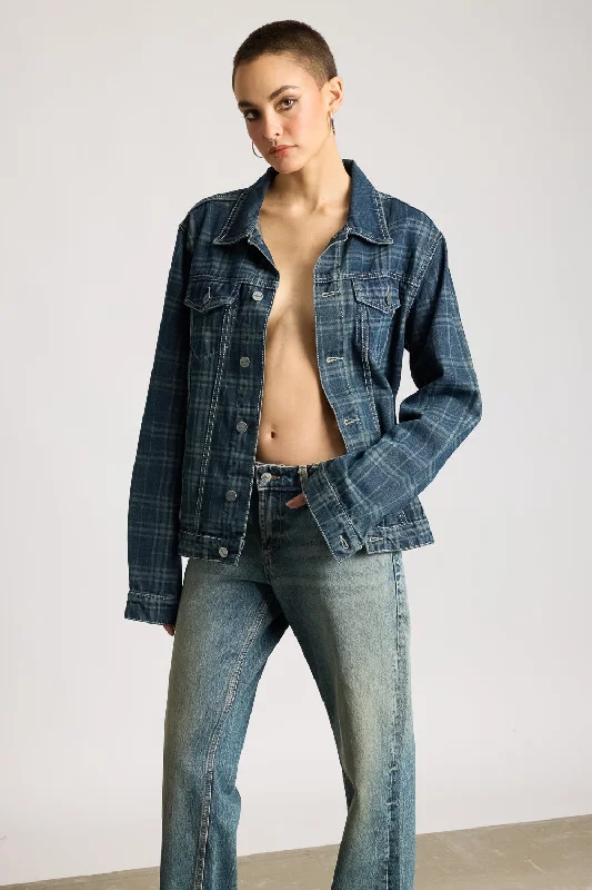 Women's Elegant Outfit Vintage Plaid Denim Jacket