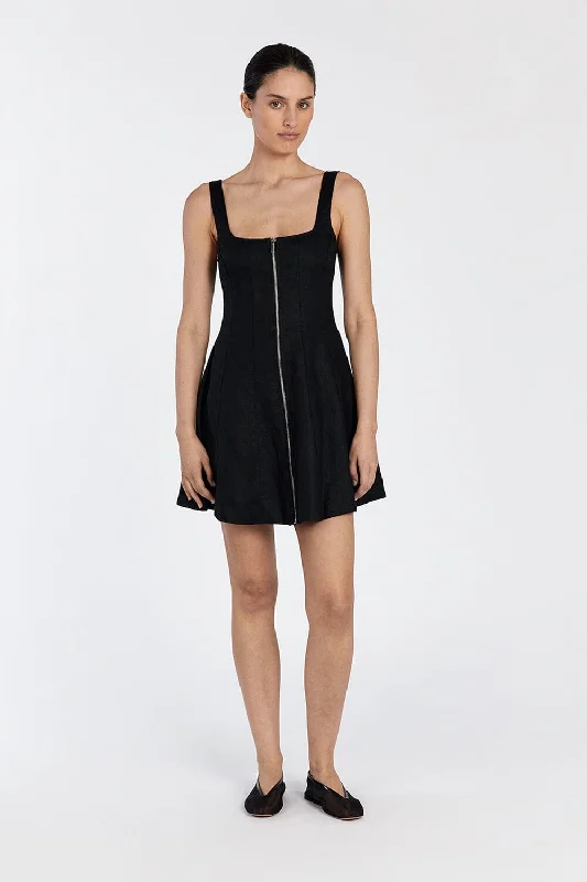 Women's Evening Wear Outfit HARRIET BLACK LINEN MINI DRESS