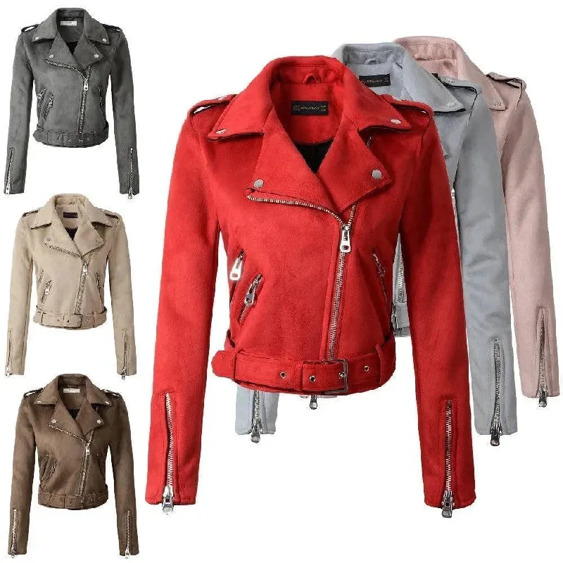 Stylish Women's Clothing Lady Biker Suede Leather Jacket