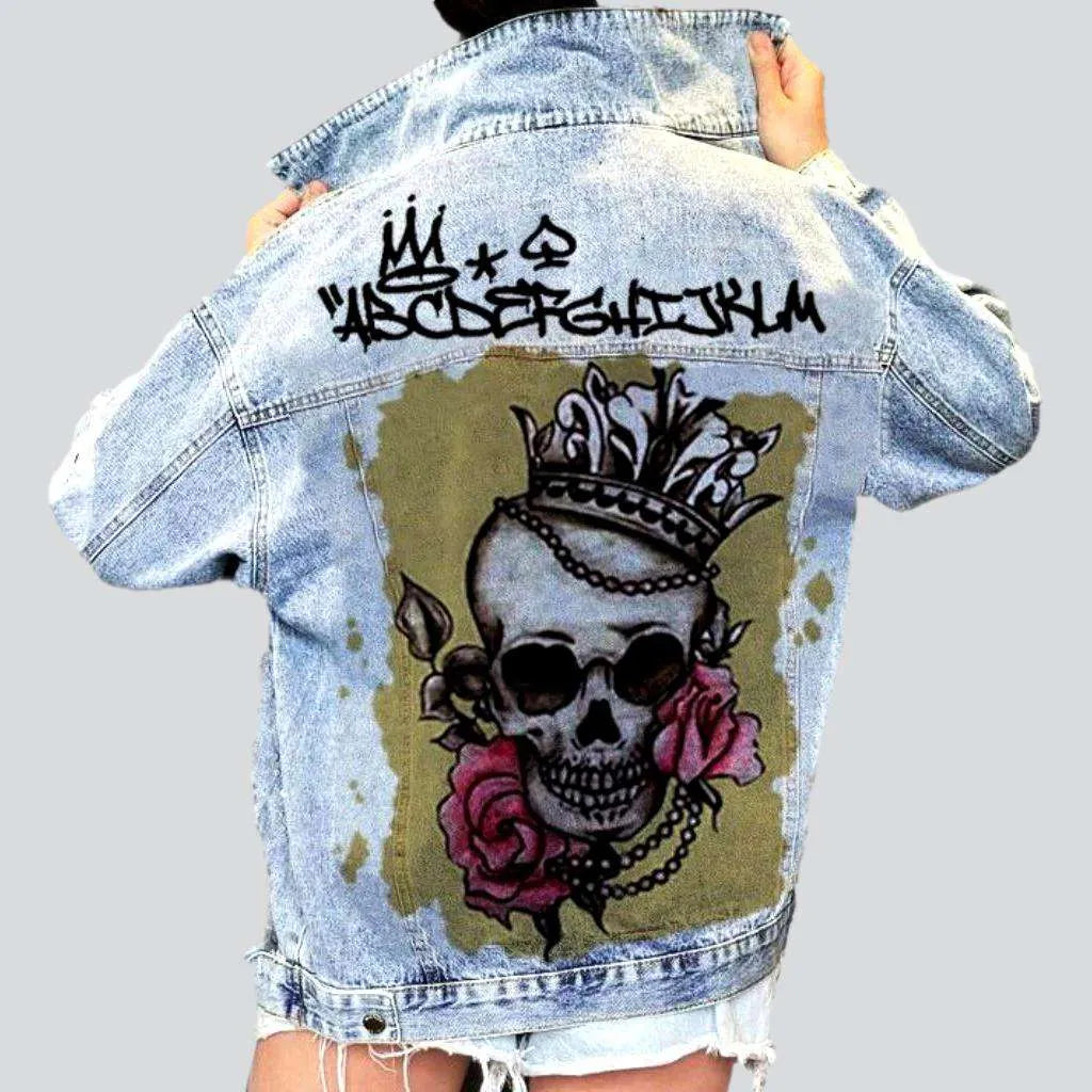 Women's Fashionable Attire For Work Painted skull print jean jacket