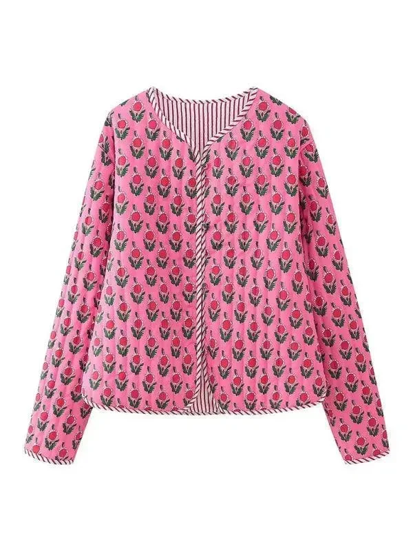 Women's Apparel Cotton Floral Quilted Jacket